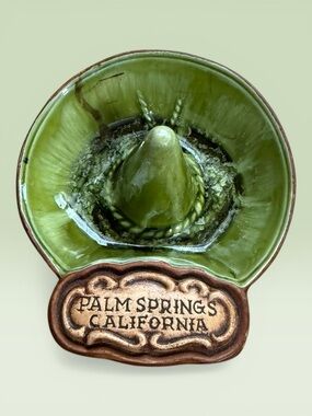 Palm Springs California Green Ceramic Sombrero Dish by Treasure Craft 1960